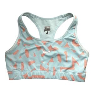 Nike Pro Dri-Fit Light Blue Sports Bra with Coral Accents